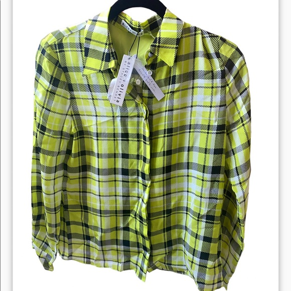 NWT- Alice+ Olivia Willa silk plaid shirt size S - Picture 9 of 12